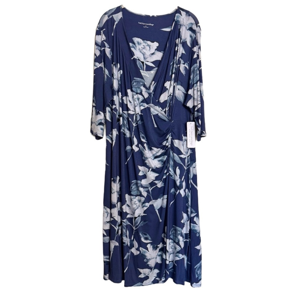 Soft Surroundings Hyannis Dress L Eva Garden Navy Wrap Dress Size 2X NEW $130